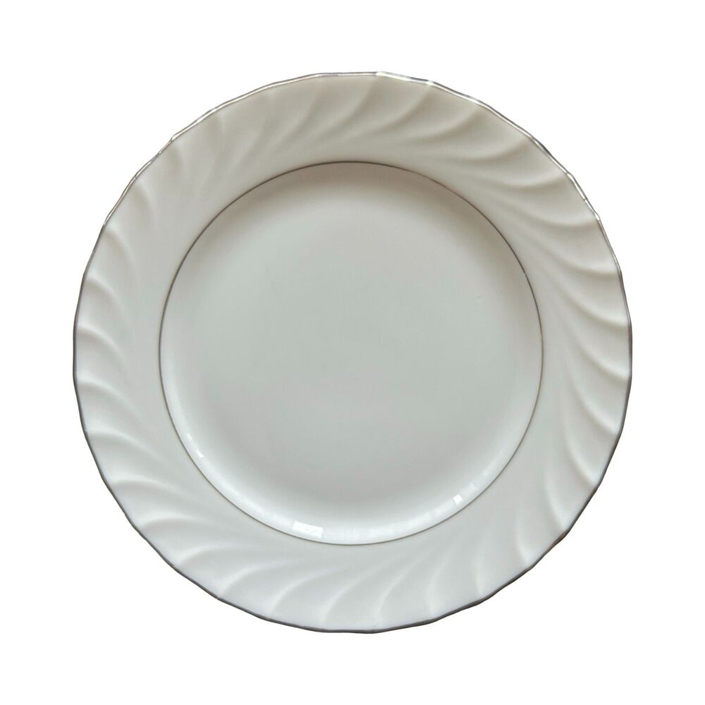 Grace by Sone Fine China Japan Set of 6 Plates White Swirled Rim Silver Trim 6.5